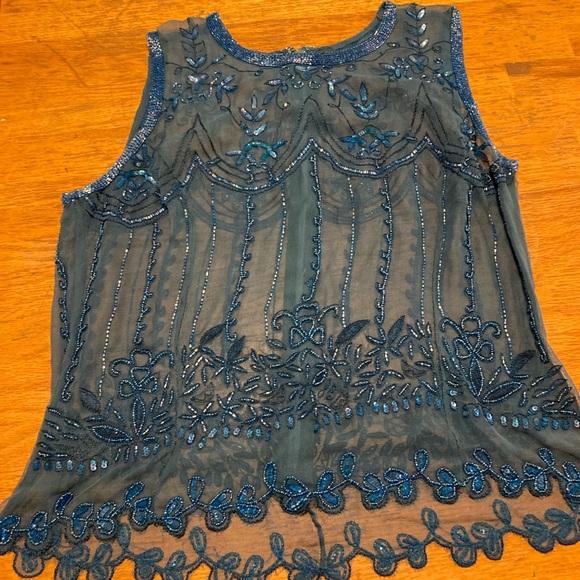 Tops - Vintage Turquoise beaded sheer tank
